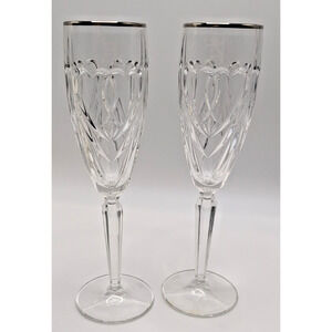 "S" "G" Waterford Marquis Romance/Wedding Flutes Crystal silver rim hearts New!